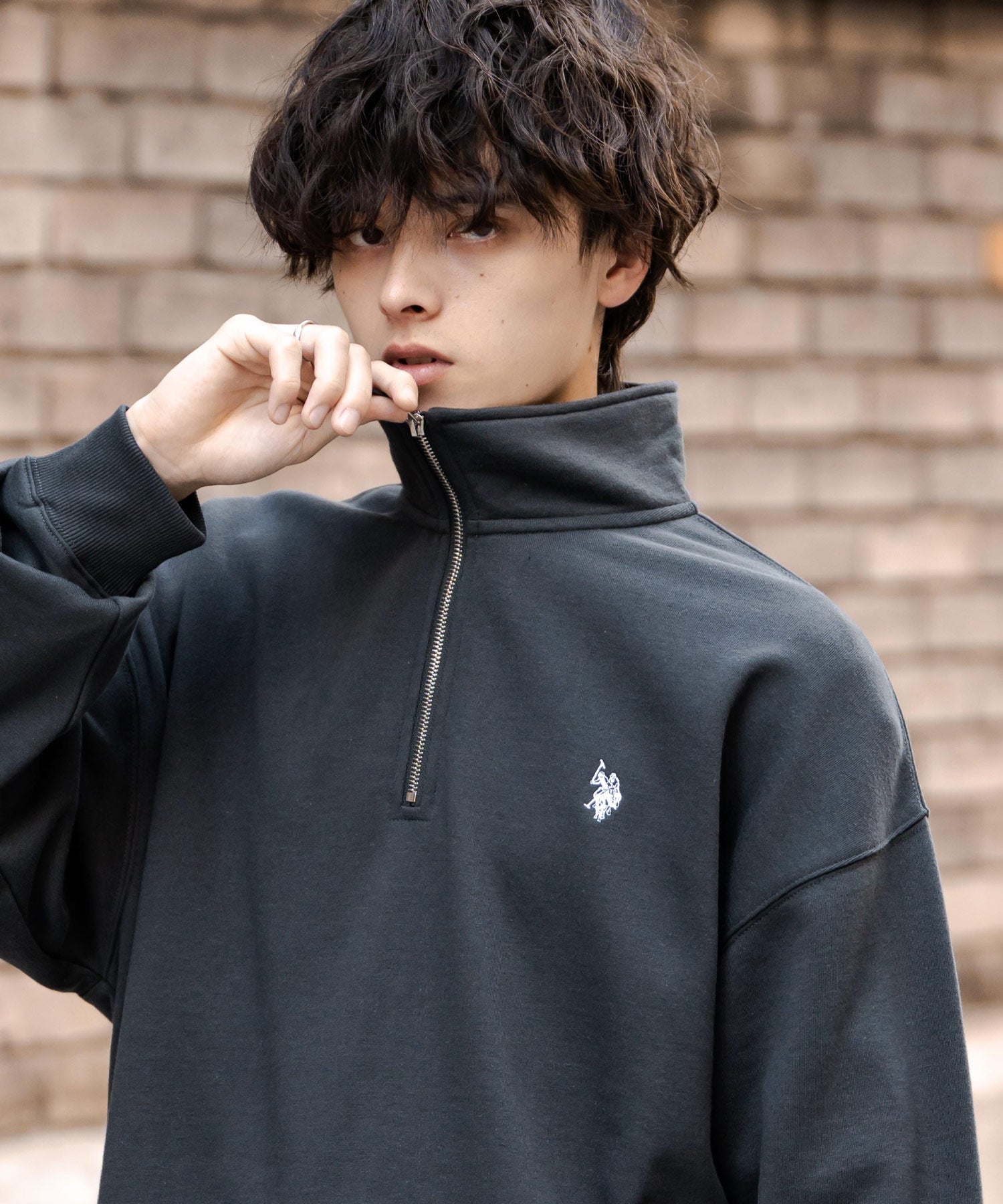 U.S. POLO ASSN. ユーエスポロアッスン オーバーサイズ裏起毛ワンポイントロゴ刺繍長袖ハーフジップスウェット 16108