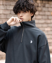 U.S. POLO ASSN. ユーエスポロアッスン オーバーサイズ裏起毛ワンポイントロゴ刺繍長袖ハーフジップスウェット 16108