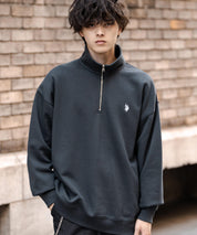 U.S. POLO ASSN. ユーエスポロアッスン オーバーサイズ裏起毛ワンポイントロゴ刺繍長袖ハーフジップスウェット 16108