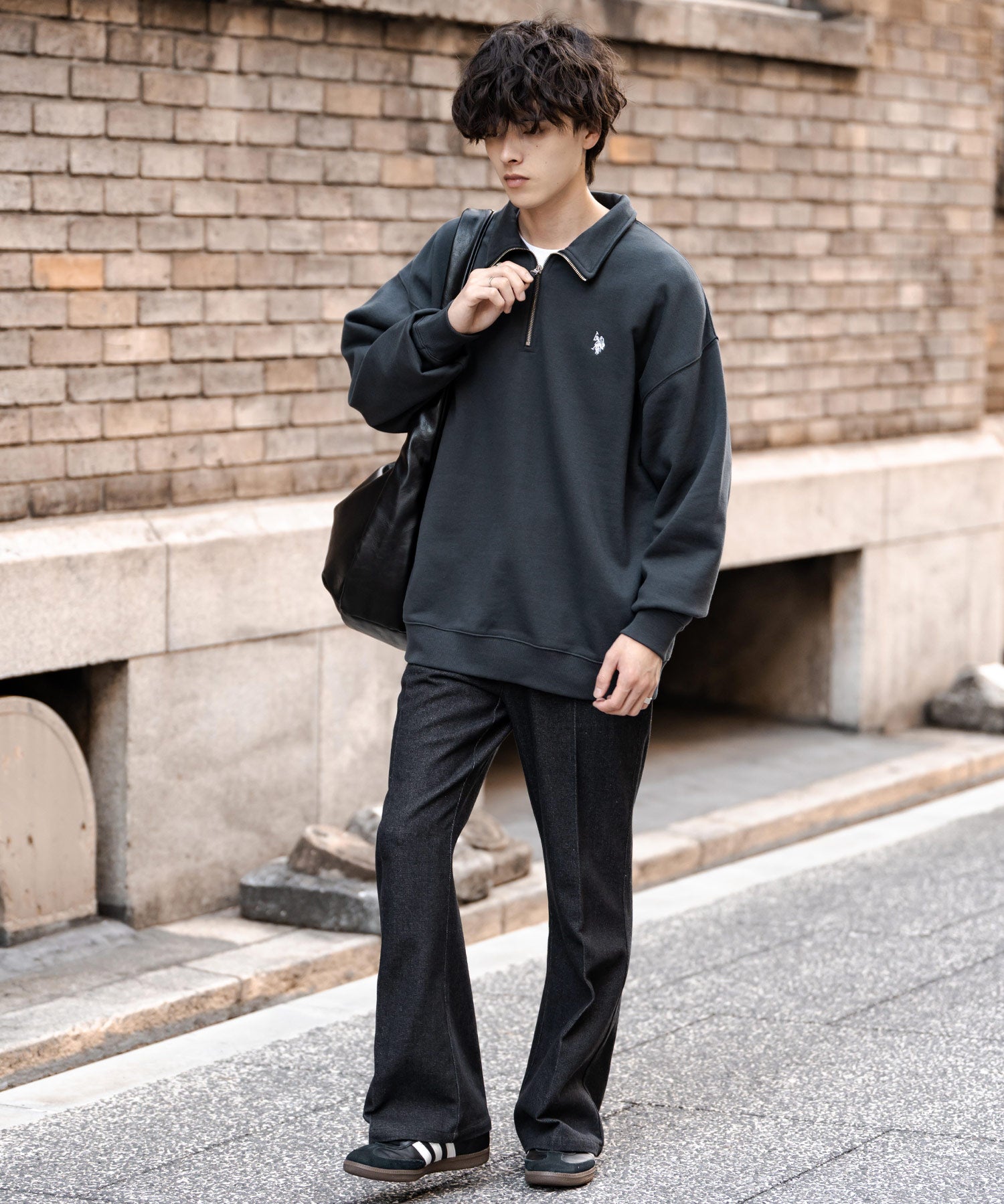 U.S. POLO ASSN. ユーエスポロアッスン オーバーサイズ裏起毛ワンポイントロゴ刺繍長袖ハーフジップスウェット 14766