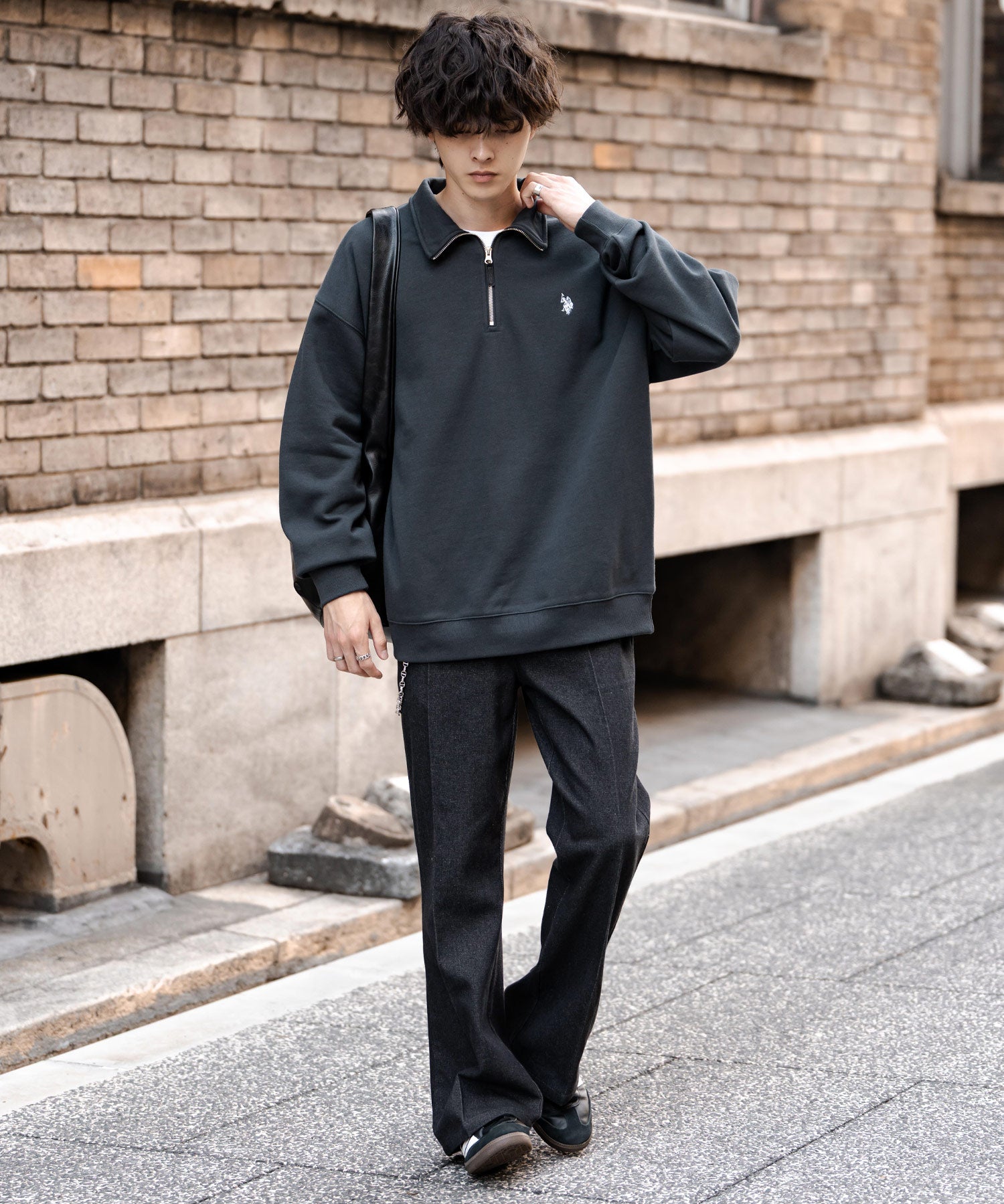 U.S. POLO ASSN. ユーエスポロアッスン オーバーサイズ裏起毛ワンポイントロゴ刺繍長袖ハーフジップスウェット 14766