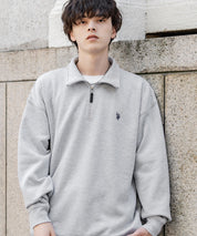 U.S. POLO ASSN. ユーエスポロアッスン オーバーサイズ裏起毛ワンポイントロゴ刺繍長袖ハーフジップスウェット 16108