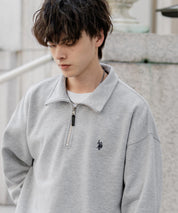 U.S. POLO ASSN. ユーエスポロアッスン オーバーサイズ裏起毛ワンポイントロゴ刺繍長袖ハーフジップスウェット 16108