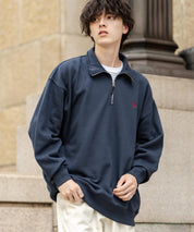 U.S. POLO ASSN. ユーエスポロアッスン オーバーサイズ裏起毛ワンポイントロゴ刺繍長袖ハーフジップスウェット 16108