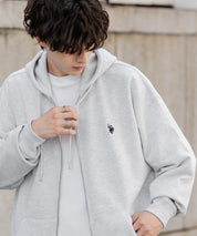 U.S. POLO ASSN. ユーエスポロアッスン オーバーサイズ裏起毛ワンポイントロゴ刺繍フルジップ長袖パーカー 14767