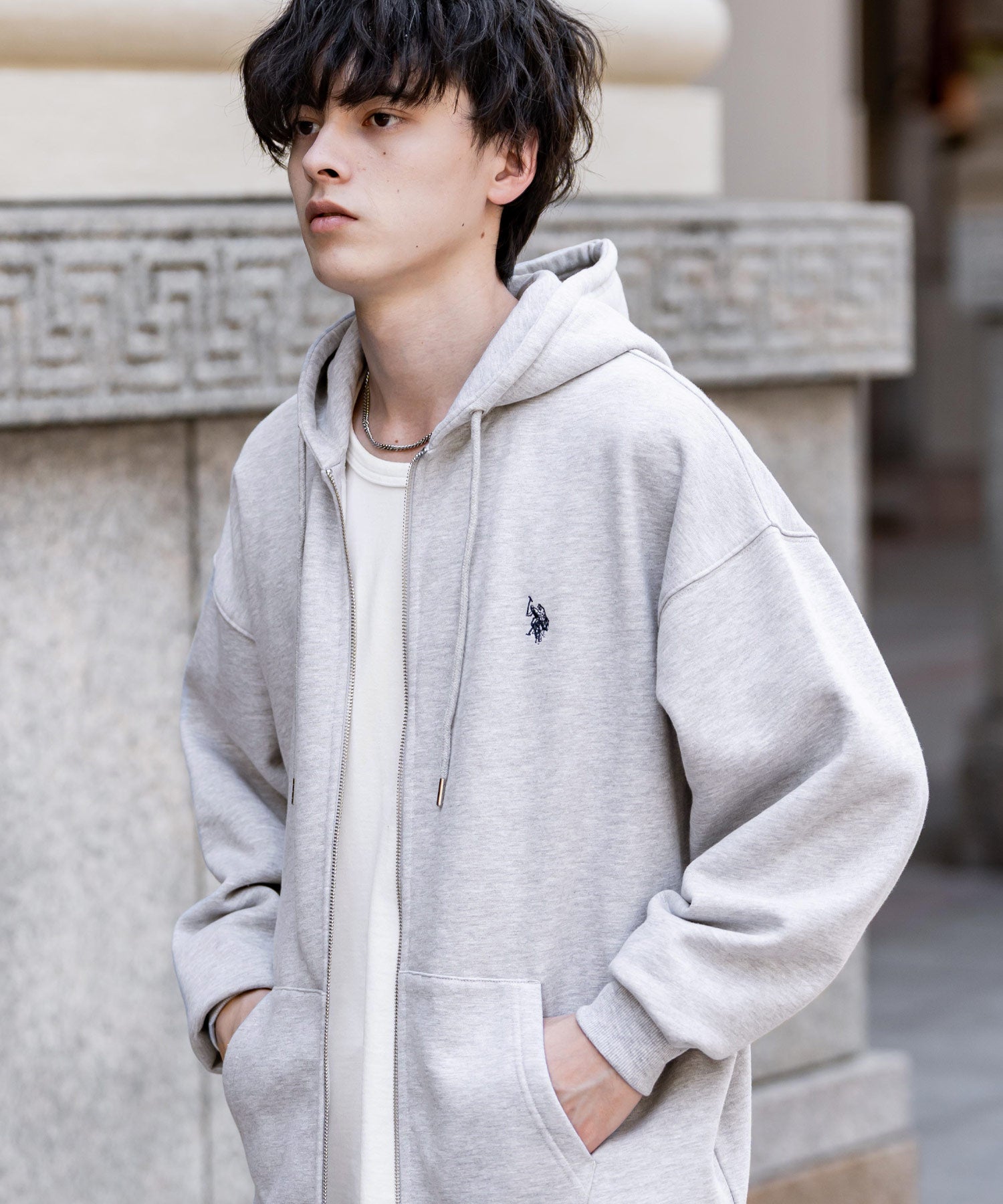 U.S. POLO ASSN. ユーエスポロアッスン オーバーサイズ裏起毛ワンポイントロゴ刺繍フルジップ長袖パーカー 14767