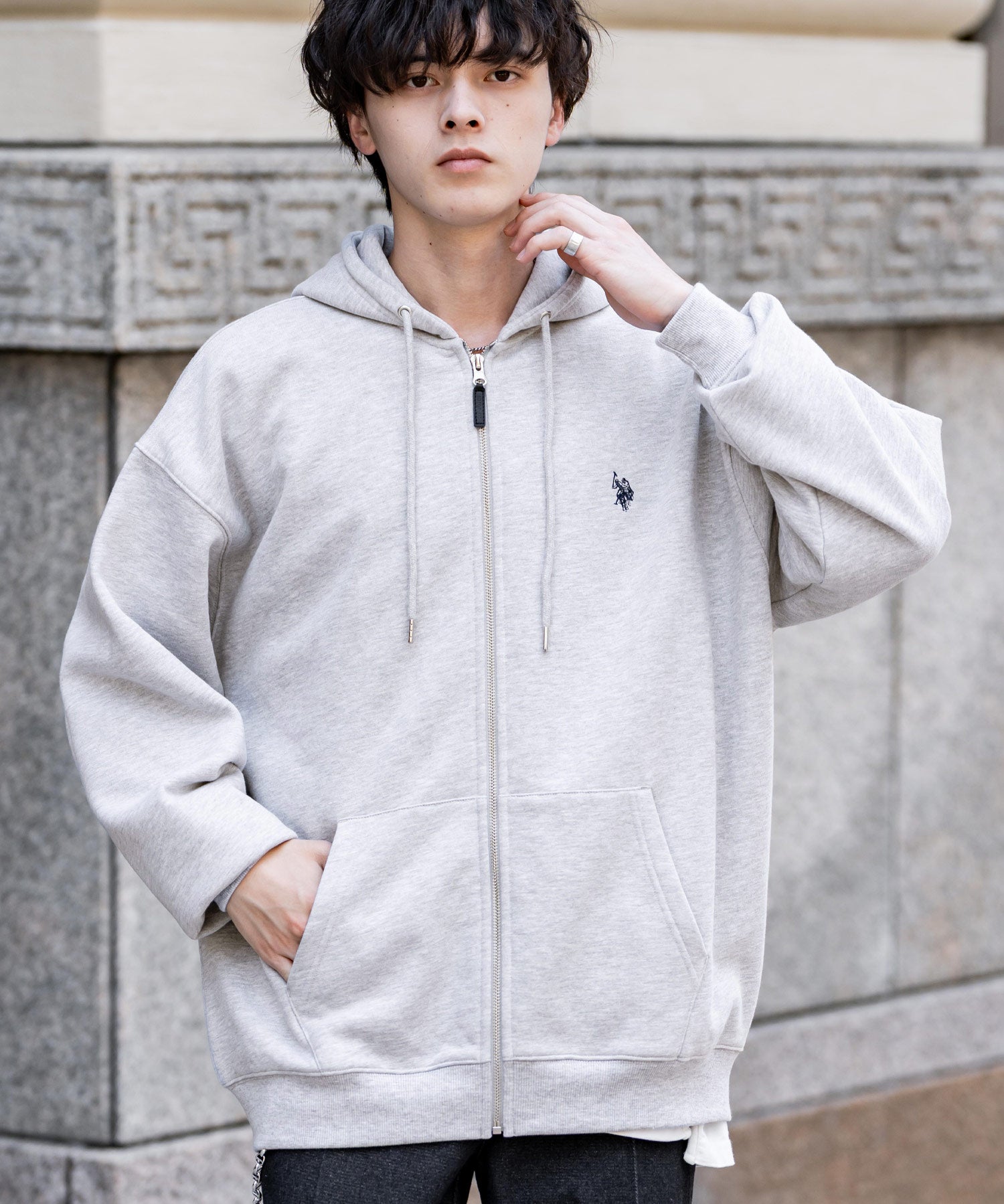 U.S. POLO ASSN. ユーエスポロアッスン オーバーサイズ裏起毛ワンポイントロゴ刺繍フルジップ長袖パーカー 14767