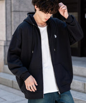 U.S. POLO ASSN. ユーエスポロアッスン オーバーサイズ裏起毛ワンポイントロゴ刺繍フルジップ長袖パーカー 14767