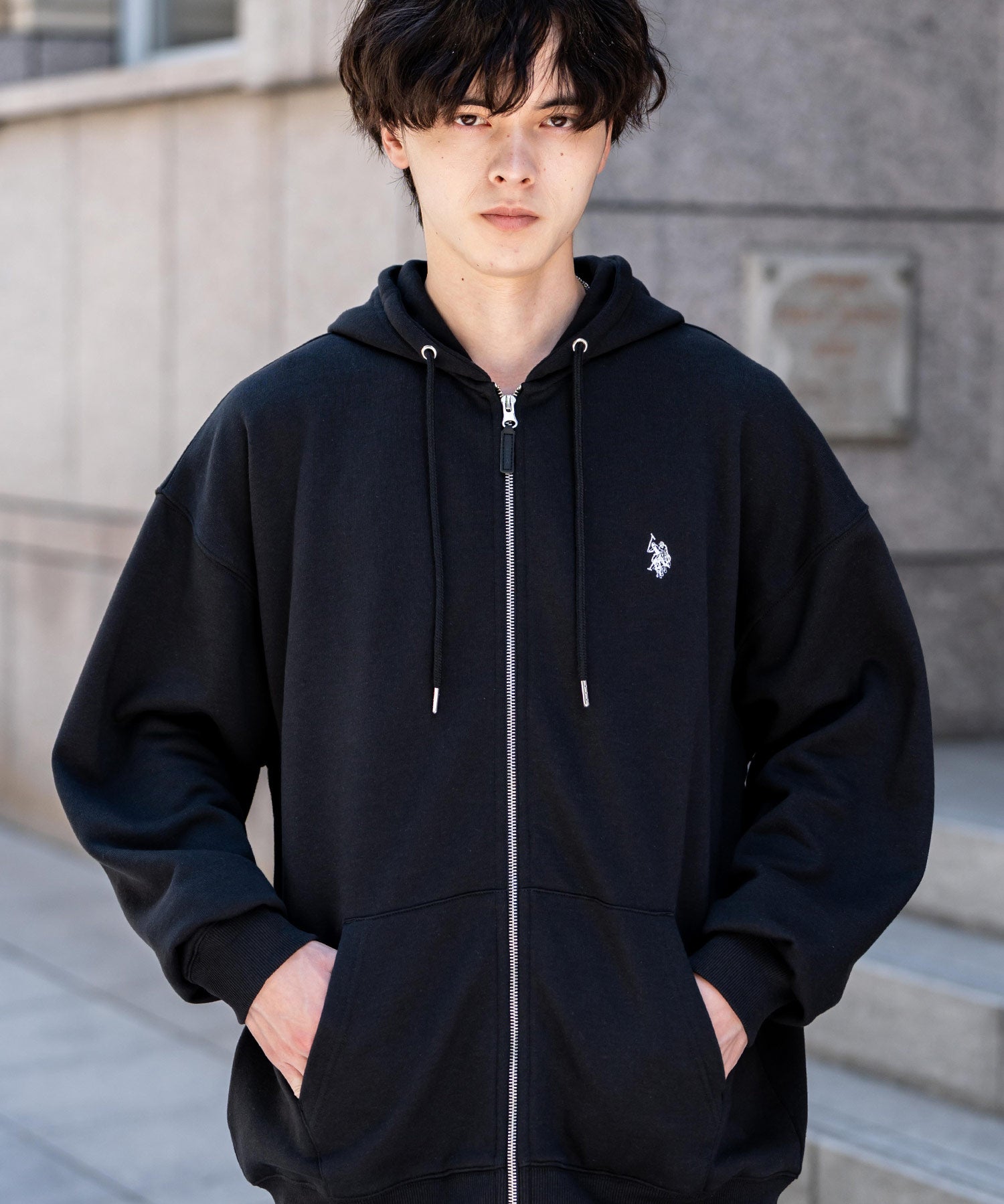 U.S. POLO ASSN. ユーエスポロアッスン オーバーサイズ裏起毛ワンポイントロゴ刺繍フルジップ長袖パーカー 14767