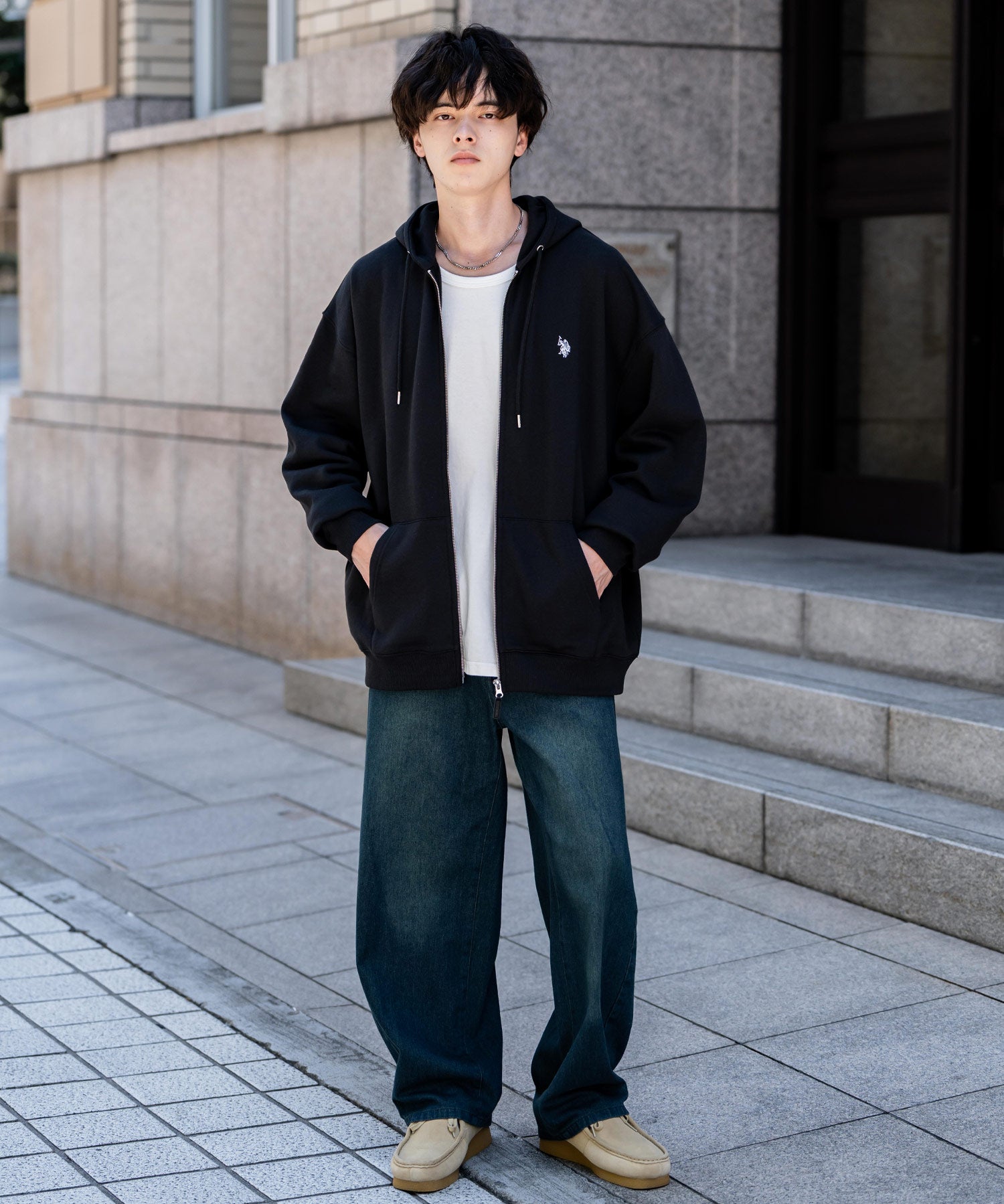 U.S. POLO ASSN. ユーエスポロアッスン オーバーサイズ裏起毛ワンポイントロゴ刺繍フルジップ長袖パーカー 14767