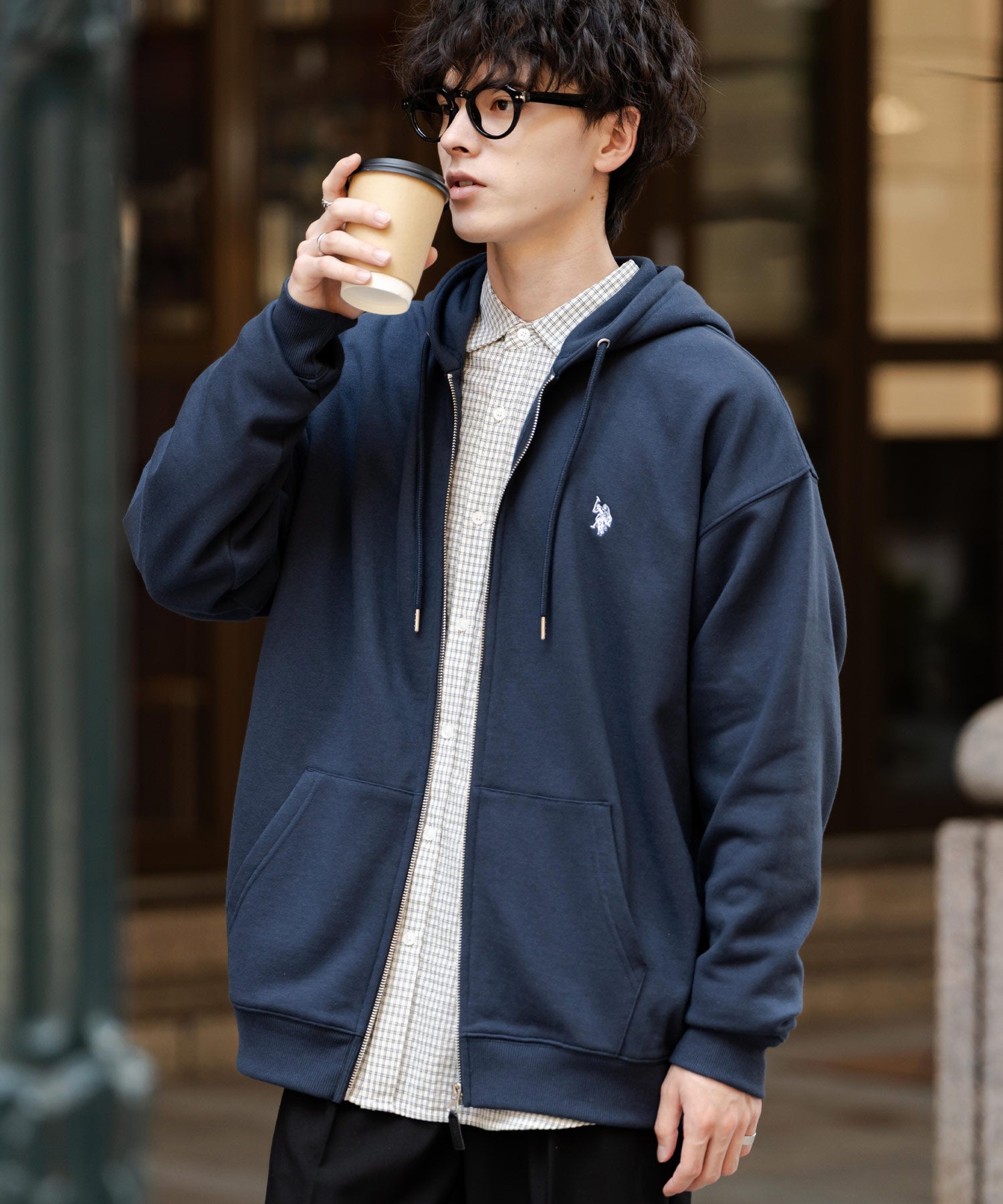 U.S. POLO ASSN. ユーエスポロアッスン オーバーサイズ裏起毛ワンポイントロゴ刺繍フルジップ長袖パーカー 14767