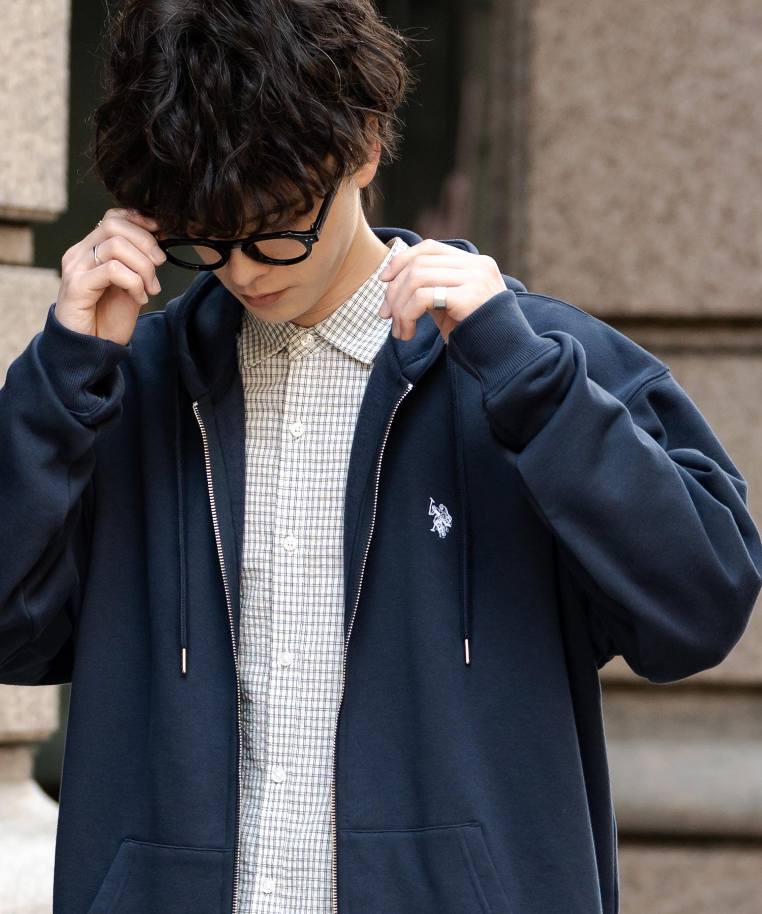 U.S. POLO ASSN. ユーエスポロアッスン オーバーサイズ裏起毛ワンポイントロゴ刺繍フルジップ長袖パーカー 14767
