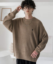 新色追加 U.S. POLO ASSN. ユーエスポロアッスン 別注コラボ オーバーサイズワンポイントロゴ刺繍畦編みクルーネック長袖ニットセーター 14768