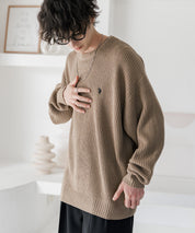 新色追加 U.S. POLO ASSN. ユーエスポロアッスン 別注コラボ オーバーサイズワンポイントロゴ刺繍畦編みクルーネック長袖ニットセーター 14768