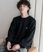 新色追加 U.S. POLO ASSN. ユーエスポロアッスン 別注コラボ オーバーサイズワンポイントロゴ刺繍畦編みクルーネック長袖ニットセーター 14768