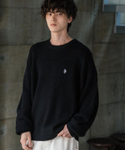 U.S. POLO ASSN. ユーエスポロアッスン 別注コラボ オーバーサイズワンポイントロゴ刺繍畦編みクルーネック長袖ニットセーター 14768