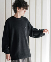 新色追加 U.S. POLO ASSN. ユーエスポロアッスン 別注コラボ オーバーサイズワンポイントロゴ刺繍畦編みクルーネック長袖ニットセーター 14768
