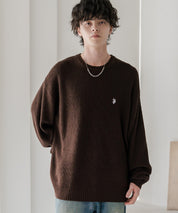 新色追加 U.S. POLO ASSN. ユーエスポロアッスン 別注コラボ オーバーサイズワンポイントロゴ刺繍畦編みクルーネック長袖ニットセーター 14768