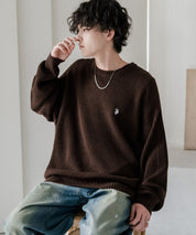新色追加 U.S. POLO ASSN. ユーエスポロアッスン 別注コラボ オーバーサイズワンポイントロゴ刺繍畦編みクルーネック長袖ニットセーター 14768