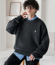 新色追加 U.S. POLO ASSN. ユーエスポロアッスン 別注コラボ オーバーサイズワンポイントロゴ刺繍畦編みクルーネック長袖ニットセーター 14768