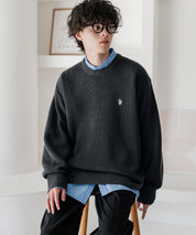 新色追加 U.S. POLO ASSN. ユーエスポロアッスン 別注コラボ オーバーサイズワンポイントロゴ刺繍畦編みクルーネック長袖ニットセーター 14768