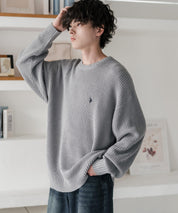 新色追加 U.S. POLO ASSN. ユーエスポロアッスン 別注コラボ オーバーサイズワンポイントロゴ刺繍畦編みクルーネック長袖ニットセーター 14768