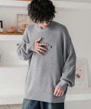 新色追加 U.S. POLO ASSN. ユーエスポロアッスン 別注コラボ オーバーサイズワンポイントロゴ刺繍畦編みクルーネック長袖ニットセーター 14768