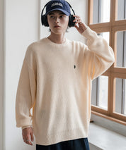 新色追加 U.S. POLO ASSN. ユーエスポロアッスン 別注コラボ オーバーサイズワンポイントロゴ刺繍畦編みクルーネック長袖ニットセーター 14768