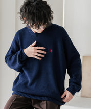 新色追加 U.S. POLO ASSN. ユーエスポロアッスン 別注コラボ オーバーサイズワンポイントロゴ刺繍畦編みクルーネック長袖ニットセーター 14768