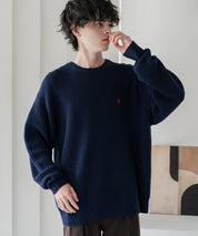 新色追加 U.S. POLO ASSN. ユーエスポロアッスン 別注コラボ オーバーサイズワンポイントロゴ刺繍畦編みクルーネック長袖ニットセーター 14768