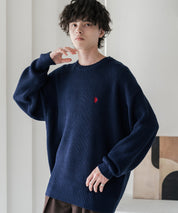 新色追加 U.S. POLO ASSN. ユーエスポロアッスン 別注コラボ オーバーサイズワンポイントロゴ刺繍畦編みクルーネック長袖ニットセーター 14768