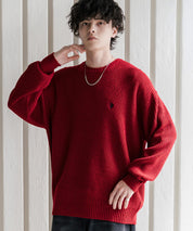 新色追加 U.S. POLO ASSN. ユーエスポロアッスン 別注コラボ オーバーサイズワンポイントロゴ刺繍畦編みクルーネック長袖ニットセーター 14768