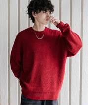 新色追加 U.S. POLO ASSN. ユーエスポロアッスン 別注コラボ オーバーサイズワンポイントロゴ刺繍畦編みクルーネック長袖ニットセーター 14768