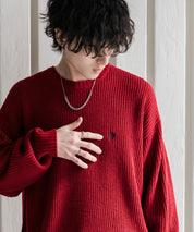 新色追加 U.S. POLO ASSN. ユーエスポロアッスン 別注コラボ オーバーサイズワンポイントロゴ刺繍畦編みクルーネック長袖ニットセーター 14768