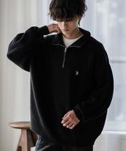 U.S. POLO ASSN. ユーエスポロアッスン 別注コラボ オーバーサイズワンポイントロゴ刺繍畦編みハーフジップ長袖ニットセーター 14769
