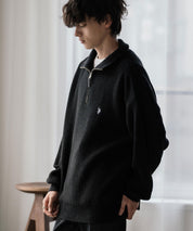 U.S. POLO ASSN. ユーエスポロアッスン 別注コラボ オーバーサイズワンポイントロゴ刺繍畦編みハーフジップ長袖ニットセーター 14769