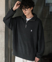 U.S. POLO ASSN. ユーエスポロアッスン 別注コラボ オーバーサイズワンポイントロゴ刺繍畦編みハーフジップ長袖ニットセーター 14769