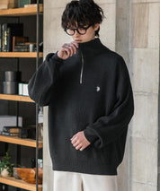 U.S. POLO ASSN. ユーエスポロアッスン 別注コラボ オーバーサイズワンポイントロゴ刺繍畦編みハーフジップ長袖ニットセーター 14769