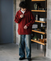 U.S. POLO ASSN. ユーエスポロアッスン 別注コラボ オーバーサイズワンポイントロゴ刺繍畦編みハーフジップ長袖ニットセーター 14769