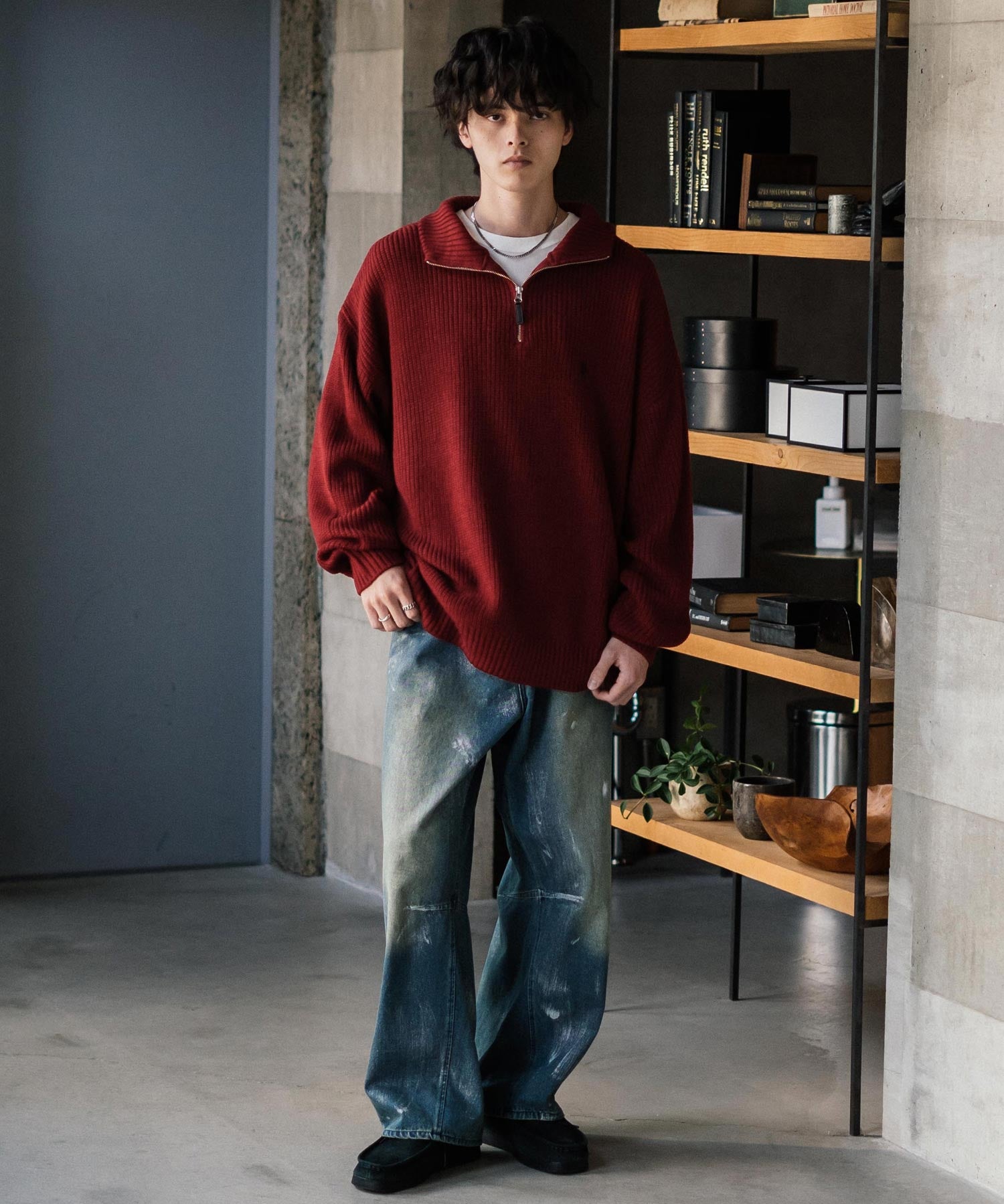 U.S. POLO ASSN. ユーエスポロアッスン 別注コラボ オーバーサイズワンポイントロゴ刺繍畦編みハーフジップ長袖ニットセーター 14769