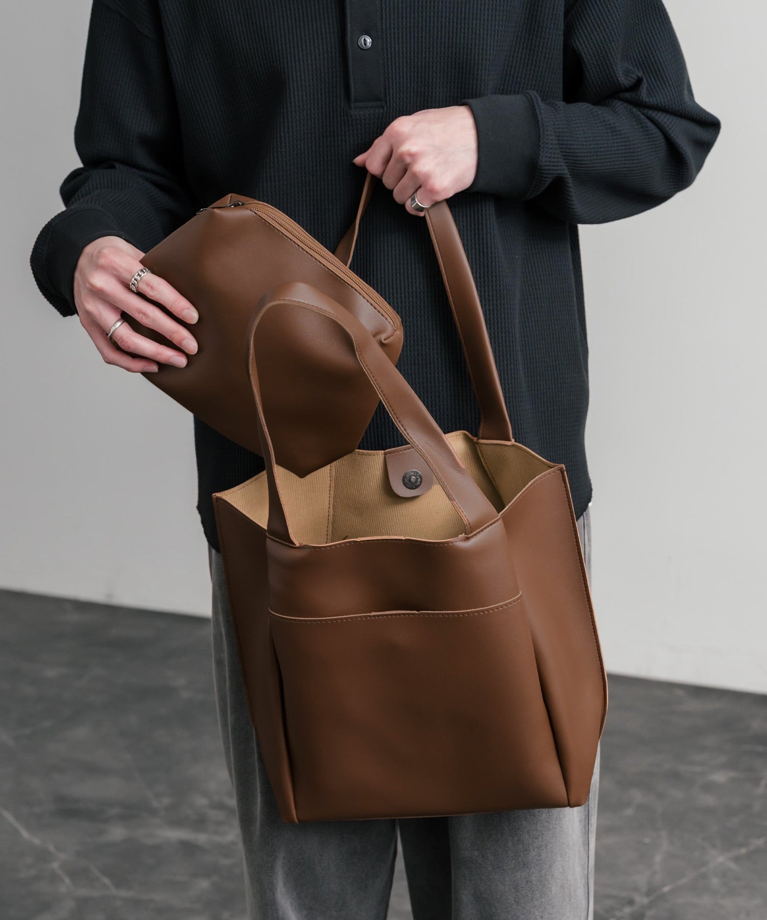 新色追加 PUワンショルダートートバッグ　ポーチセット 14772