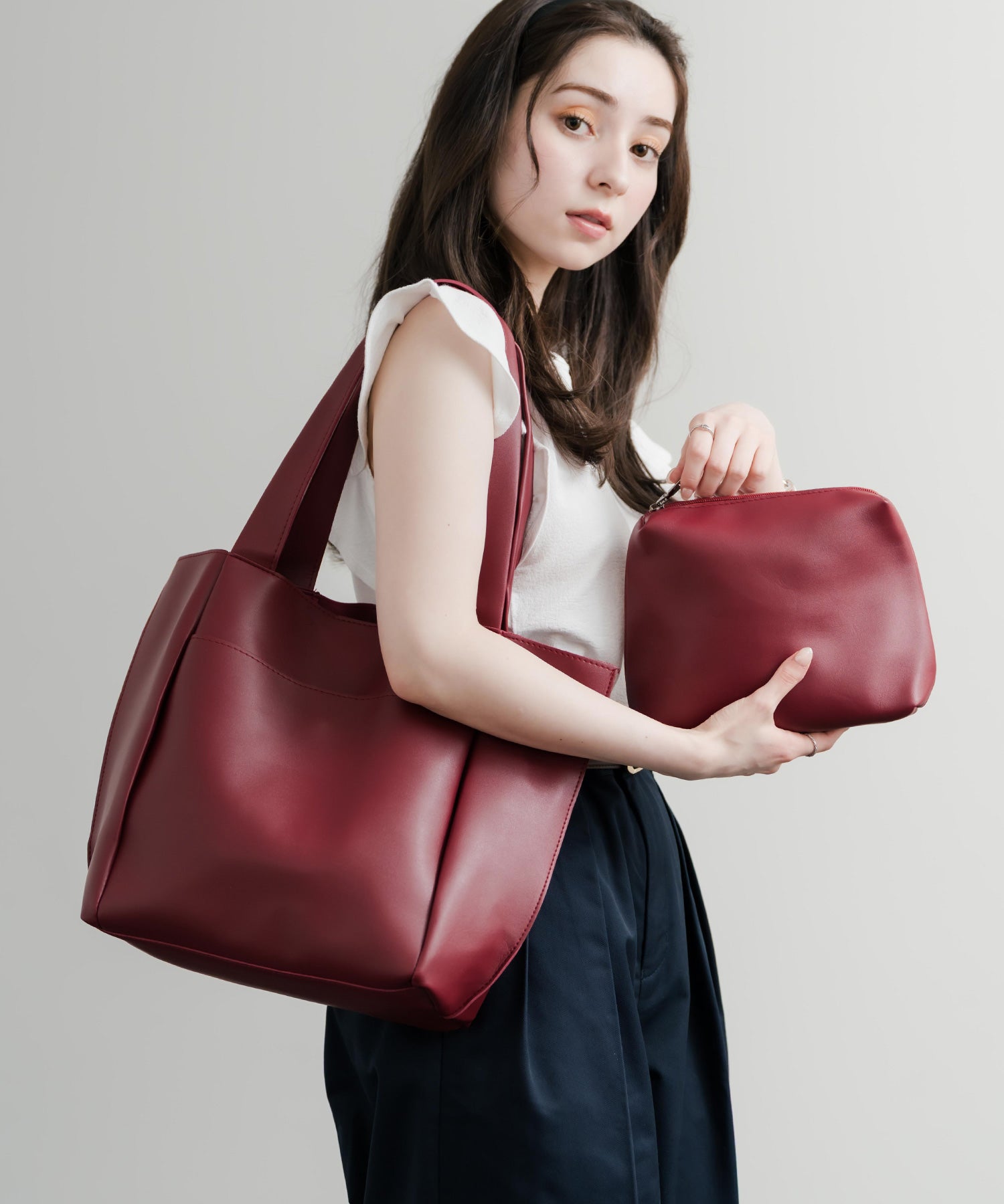 新色追加 PUワンショルダートートバッグ　ポーチセット 14772