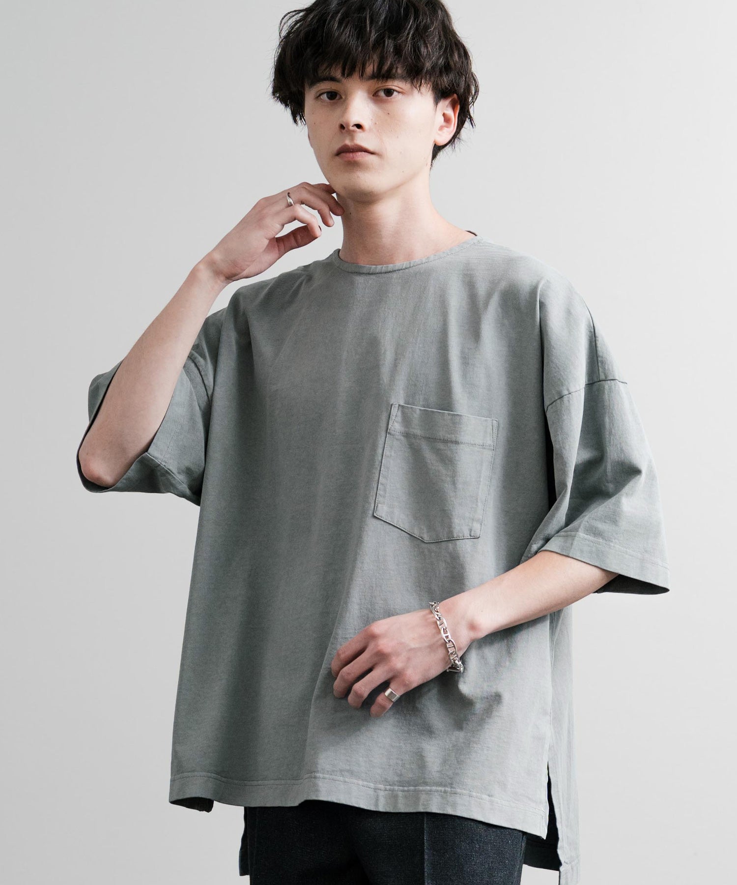 -天竺8.45オンス胸ポケット付きサイドスリットボクシーAラインビッグTシャツ AUD6626 14776