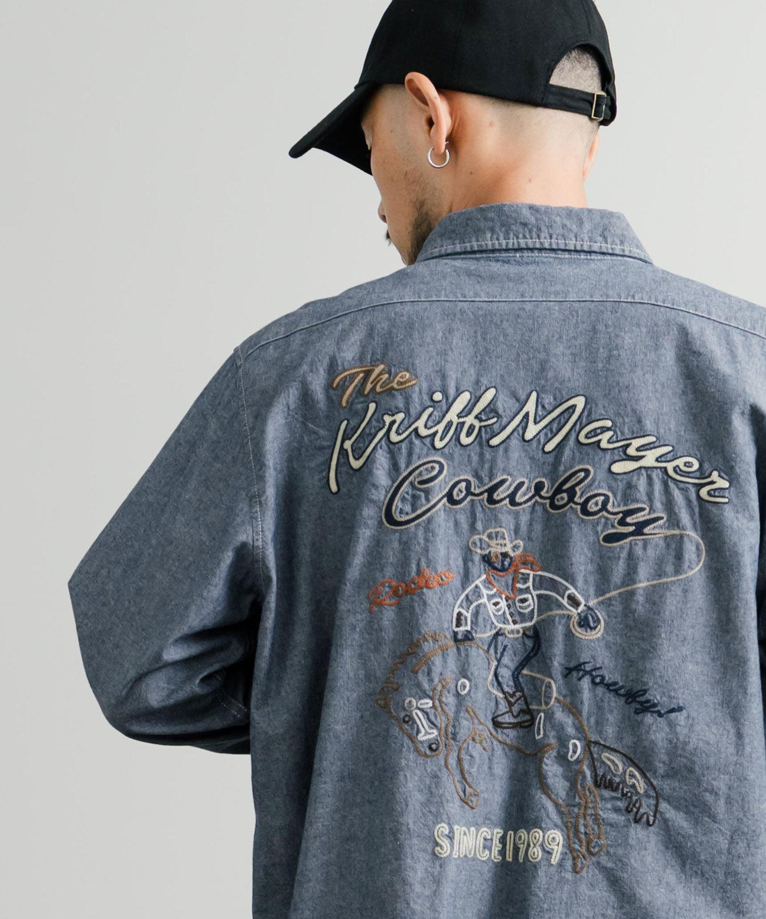 KRIFF MAYER クリフメイヤー 刺繍インディゴシャンブレーシャツ/胸ポケット長袖デニムシャツ 2514000 14782