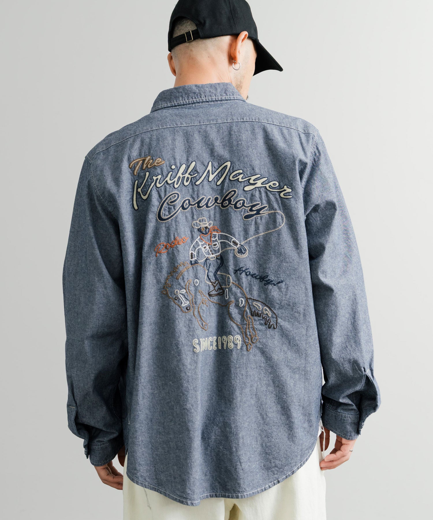 KRIFF MAYER クリフメイヤー 刺繍インディゴシャンブレーシャツ/胸ポケット長袖デニムシャツ 2514000 14782