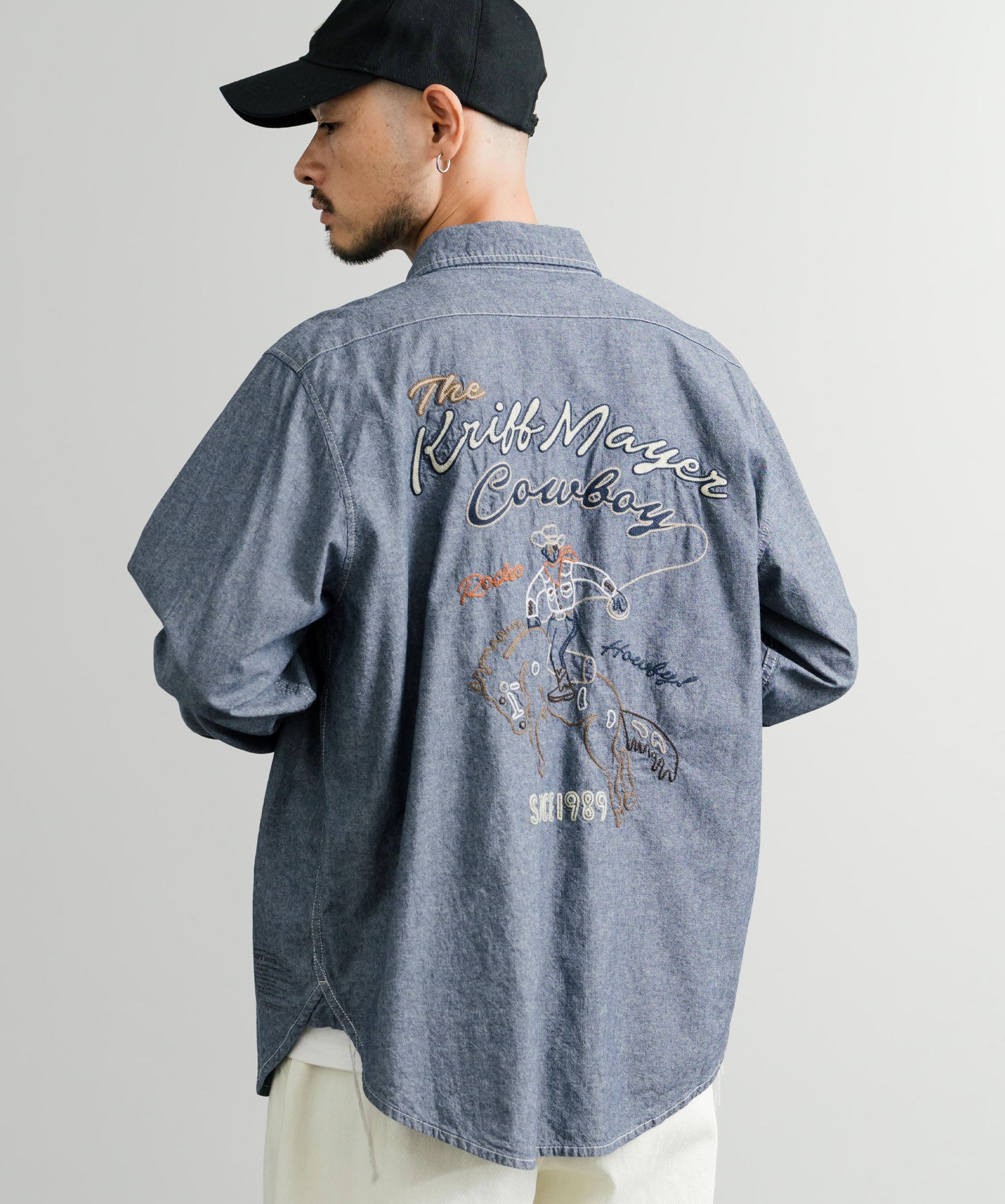 KRIFF MAYER クリフメイヤー 刺繍インディゴシャンブレーシャツ/胸ポケット長袖デニムシャツ 2514000 14782
