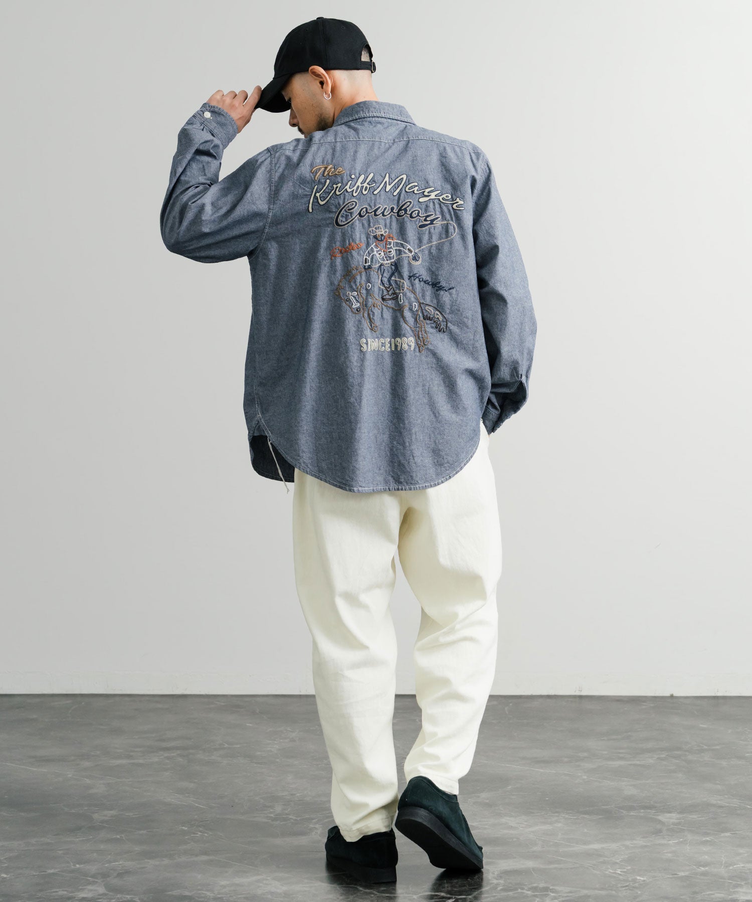 KRIFF MAYER クリフメイヤー 刺繍インディゴシャンブレーシャツ/胸ポケット長袖デニムシャツ 2514000 14782