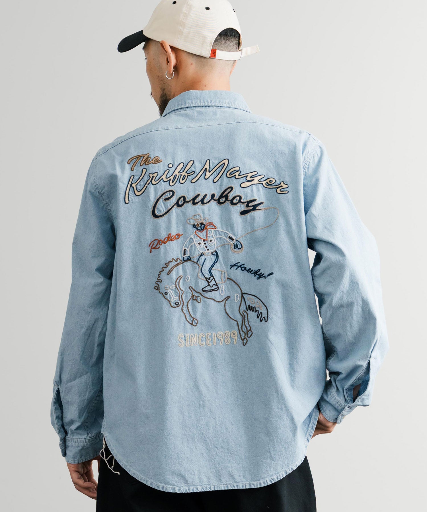 KRIFF MAYER クリフメイヤー 刺繍インディゴシャンブレーシャツ/胸ポケット長袖デニムシャツ 2514000 14782