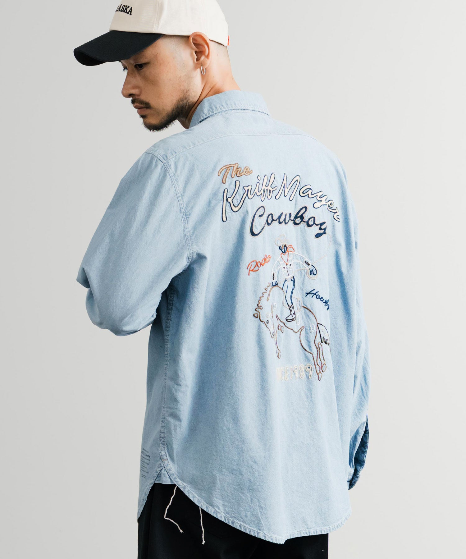 KRIFF MAYER クリフメイヤー 刺繍インディゴシャンブレーシャツ/胸ポケット長袖デニムシャツ 2514000 14782