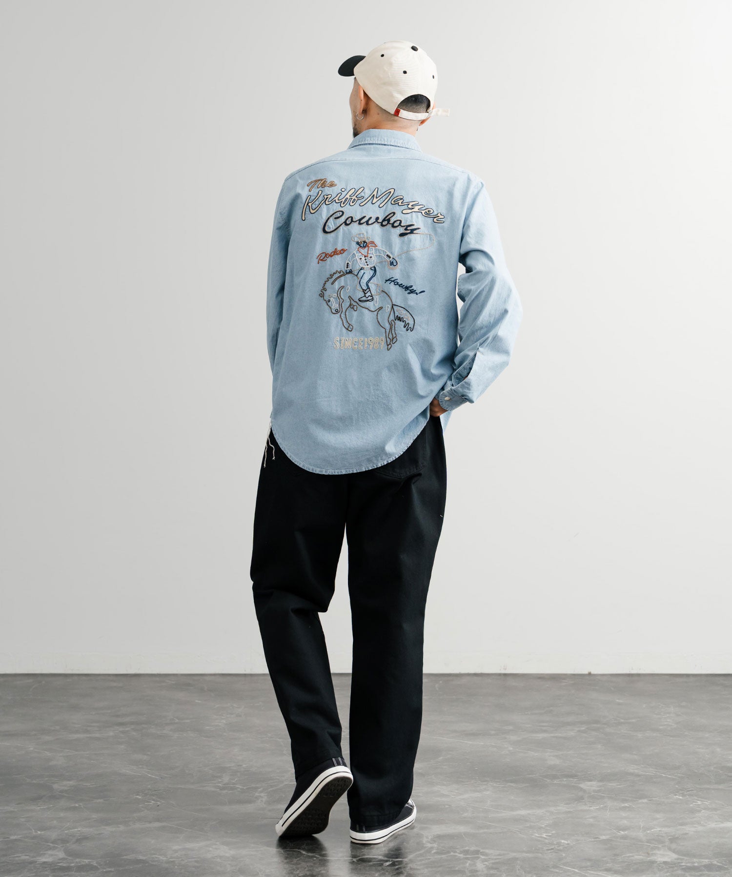 KRIFF MAYER クリフメイヤー 刺繍インディゴシャンブレーシャツ/胸ポケット長袖デニムシャツ 2514000 14782